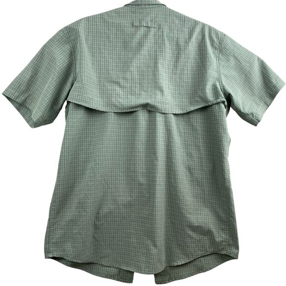 L.L.Bean Men's Shirt M Tall Short Sleeve Button-Up Green Plaid Vented Caped Fish - Picture 2 of 10